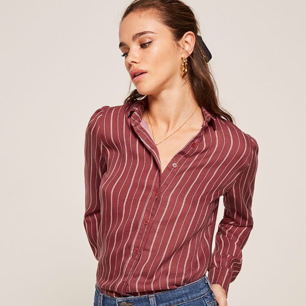 Reformation Allie Lady Top in Cabernet Stripe
